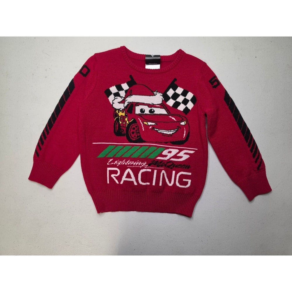 Disney Pixar Cars Lightning McQueen Santa Hat Red Knit Holiday Sweater 3T NEW